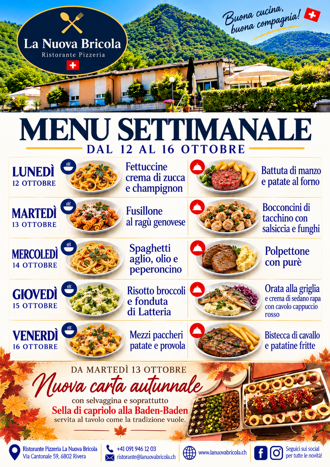 Il menù della settimana — locandina con piatti e prezzi